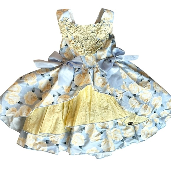 Pettigirl Blue Yellow Girl’s Floral Boutique Ruffled Dress NWT Size 4 - Picture 4 of 11